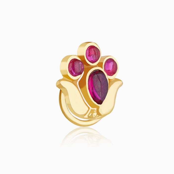 Golden Pink Stone Lotus Nose Pin
