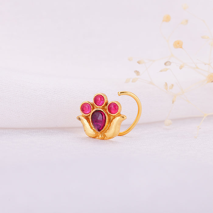Golden Pink Stone Lotus Nose Pin