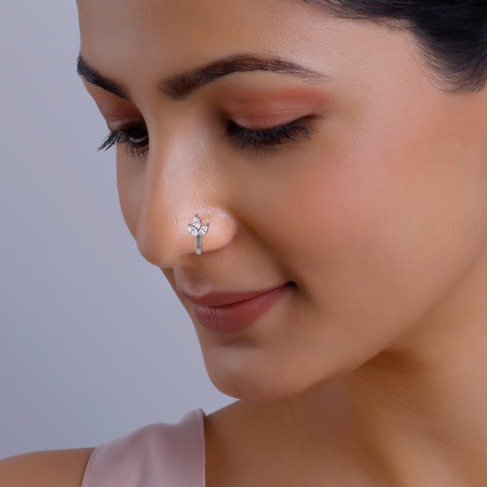 Silver Leafy Elegant Nose Pin (Clip On)