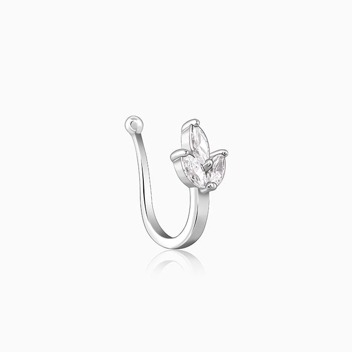 Silver Leafy Elegant Nose Pin (Clip On)