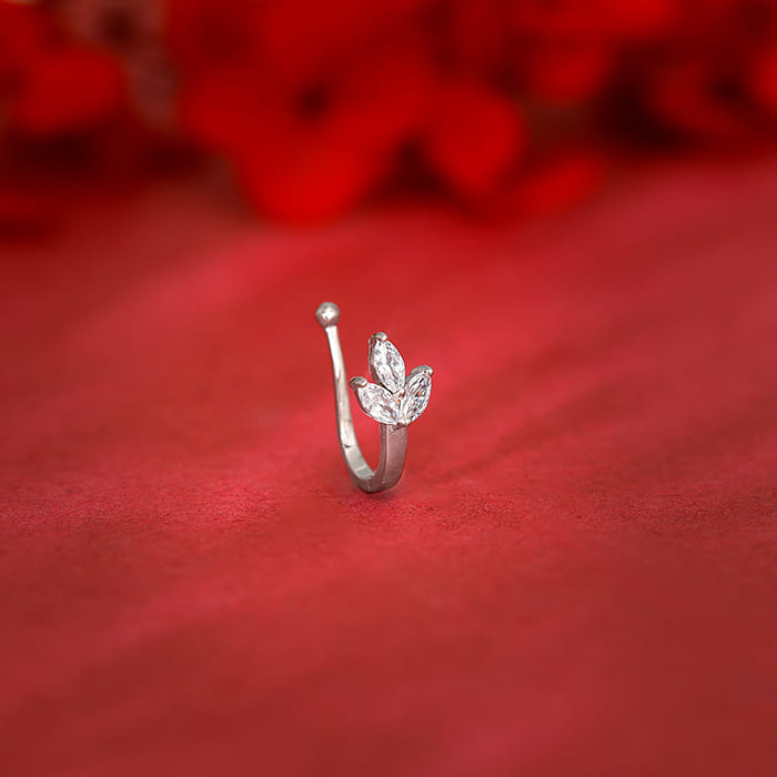 Silver Leafy Elegant Nose Pin (Clip On)