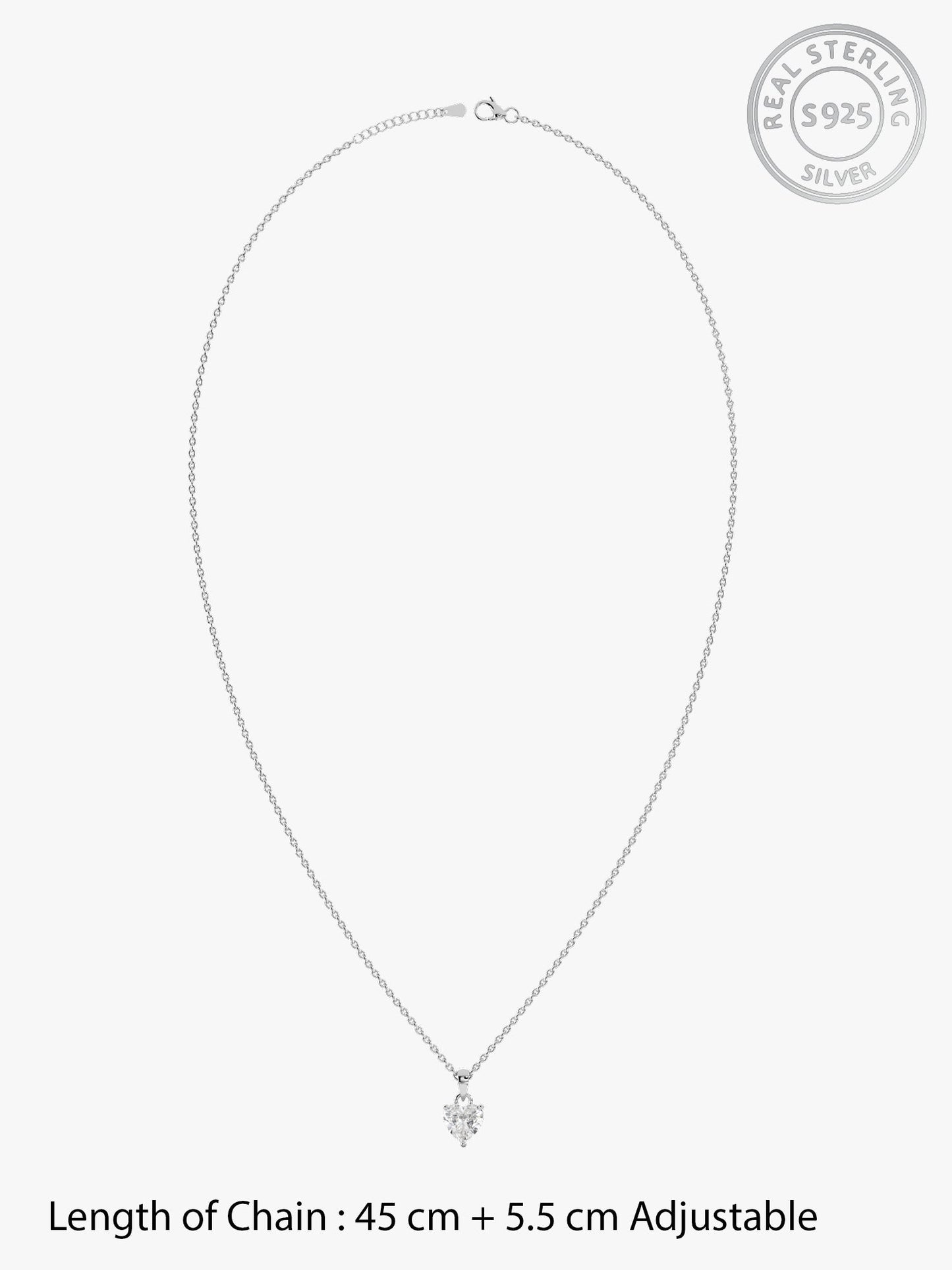 Silver Solitaire Heart Pendant with Link Chain