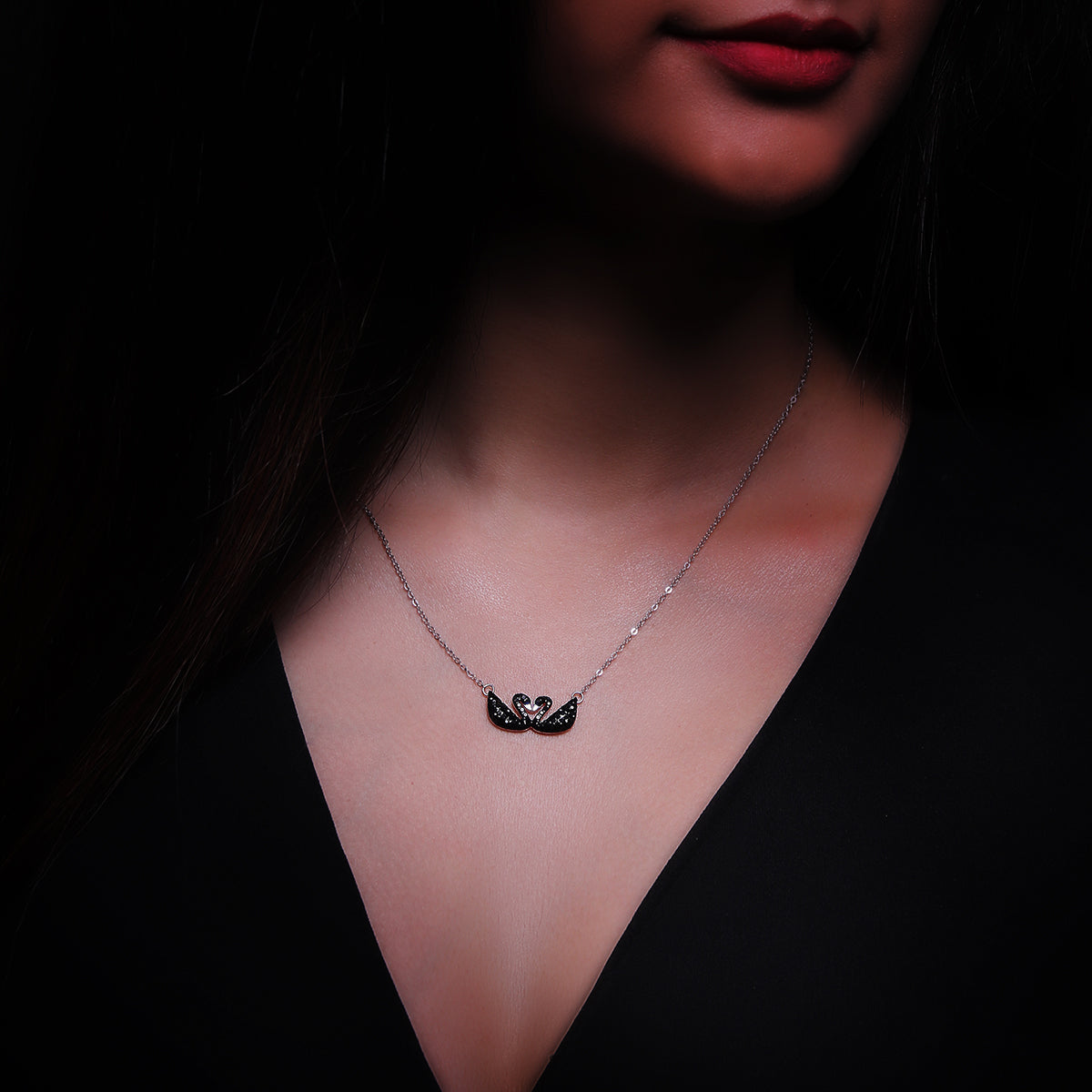 Silver Black Swan Necklace
