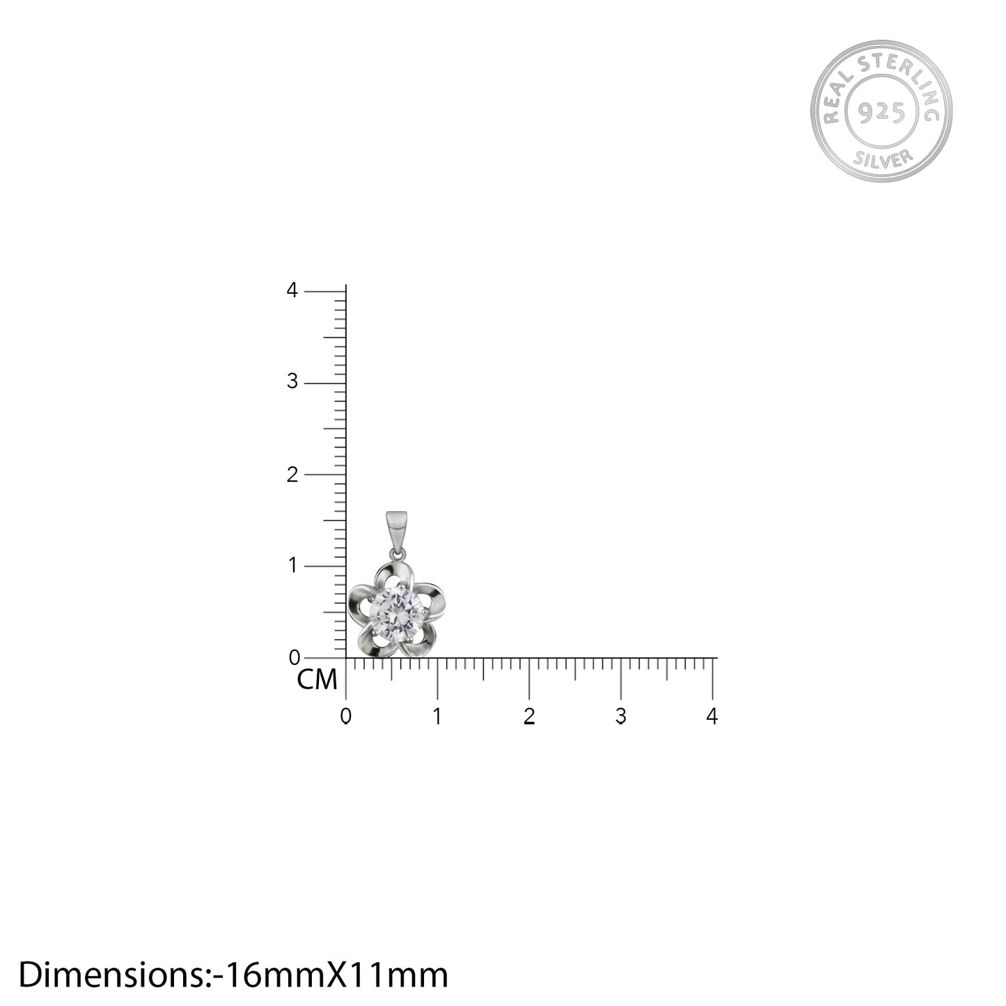 Silver Zircon Flower Pendant with Link Chain