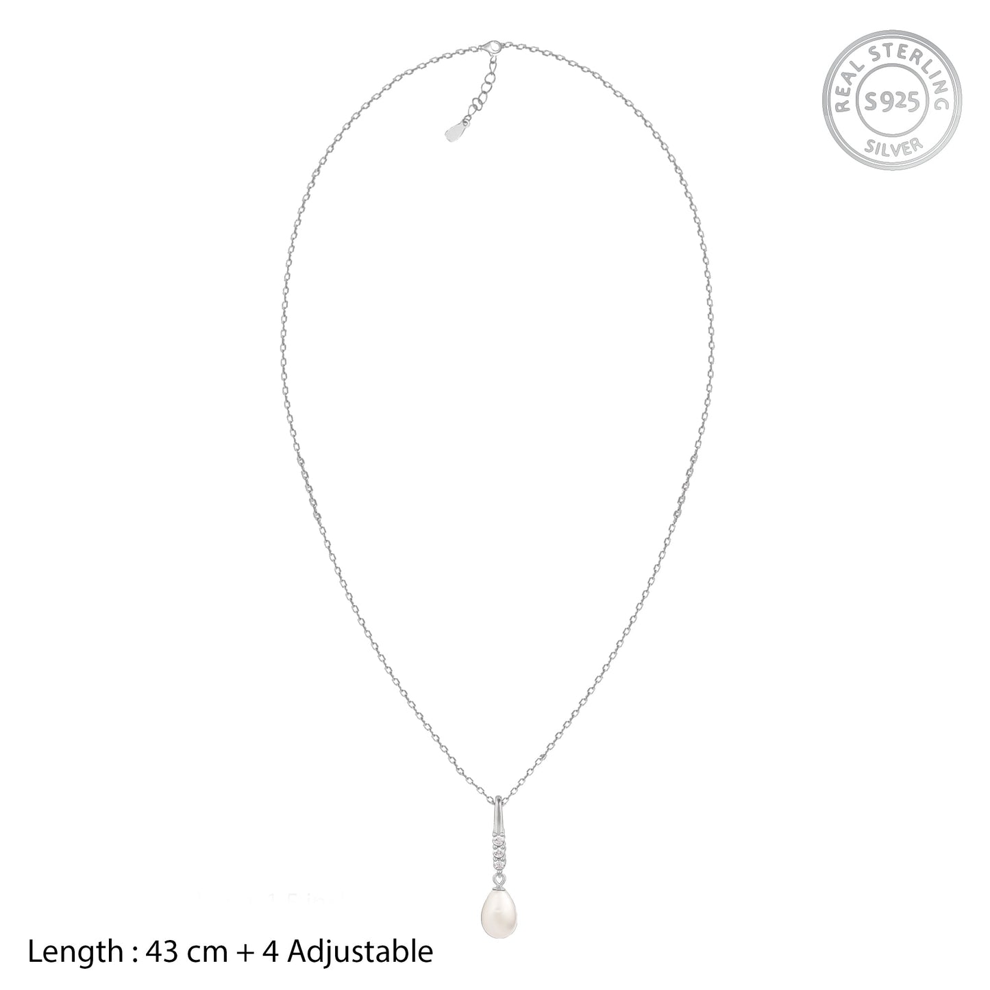 Silver Drop of Pearl Pendant with Link Chain