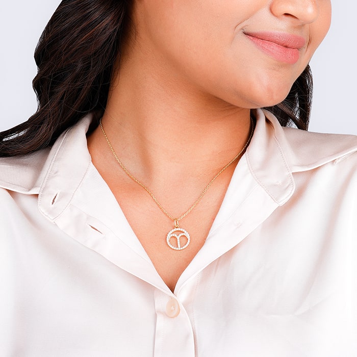Golden Aries Pendant With Link Chain
