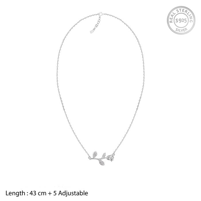 Silver Zircon Studded Rose Necklace