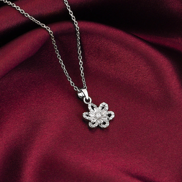 Silver Floris Pendant With Link Chain