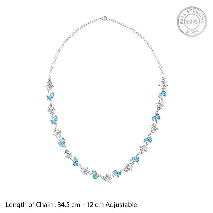 Silver Aqua Blue Floral Necklace