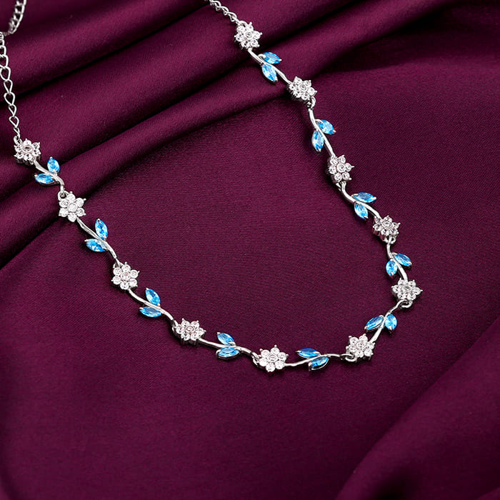 Silver Aqua Blue Floral Necklace