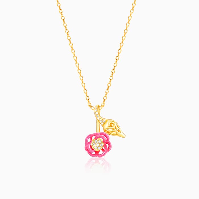 Golden Pink Brahma Kamal Bud Pendant with Link Chain