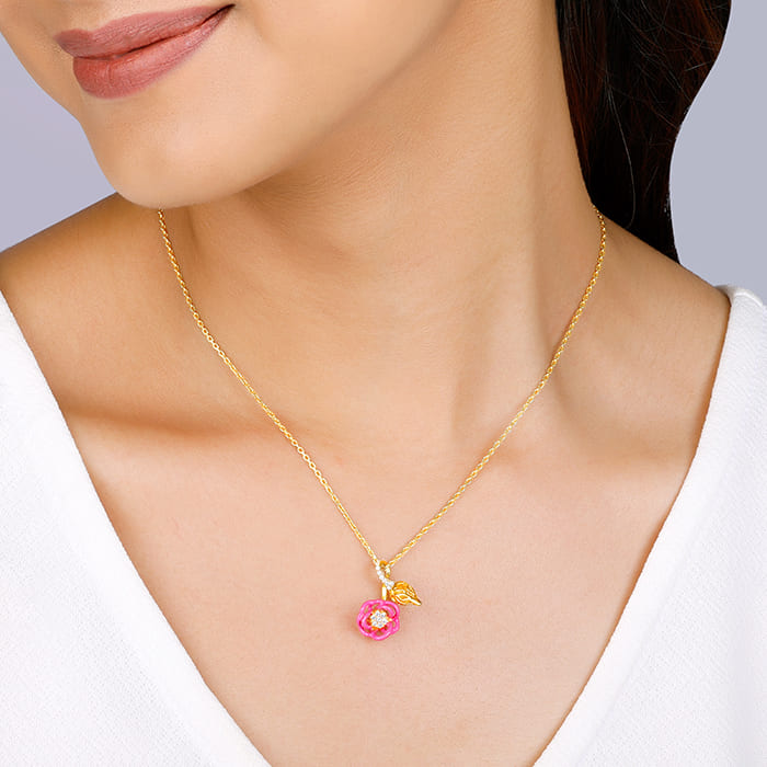 Golden Pink Brahma Kamal Bud Pendant with Link Chain