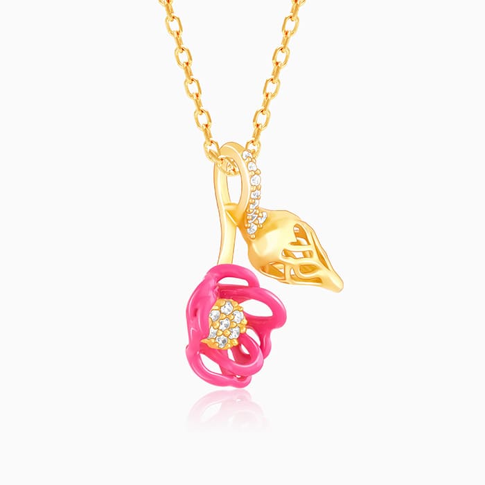 Golden Pink Brahma Kamal Bud Pendant with Link Chain