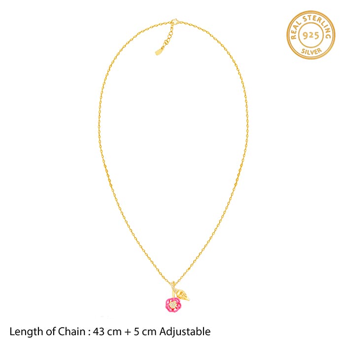 Golden Pink Brahma Kamal Bud Pendant with Link Chain