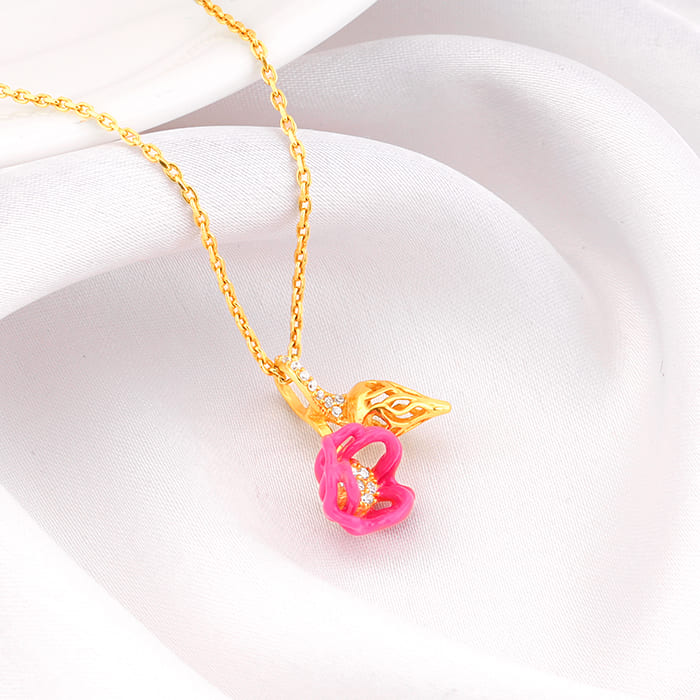 Golden Pink Brahma Kamal Bud Pendant with Link Chain