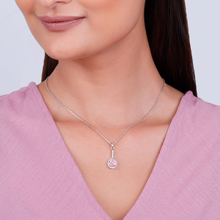Silver Awe in Pink Pendant With Link Chain