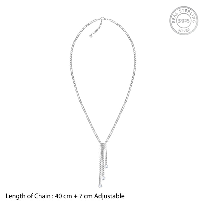 Silver Zirconia Lariat Necklace