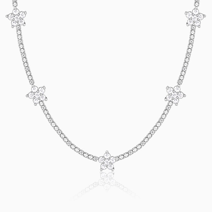Silver Zirconia Floral Necklace