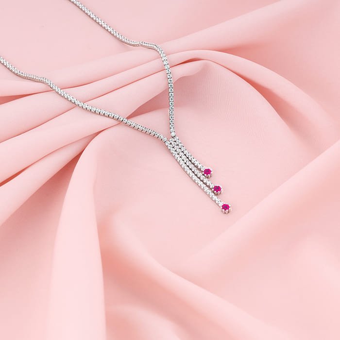 Silver Pink Lariat Necklace