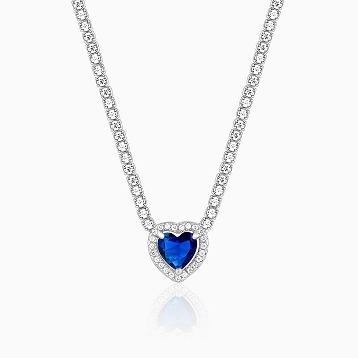 Silver Solitaire Blue Heart Necklace