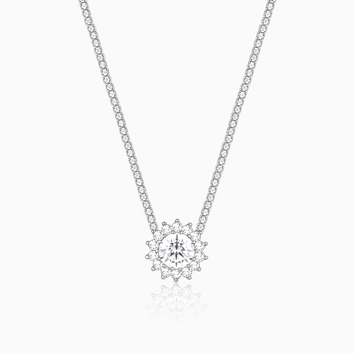 Silver Solitaire Floral Necklace