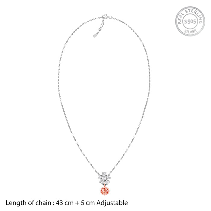 Silver And Rose Gold Studded Rose Necklace