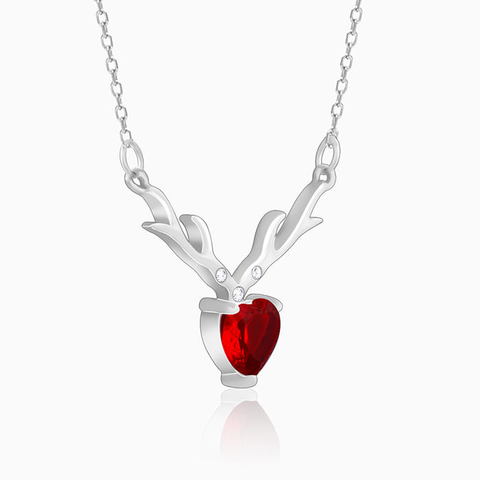 Silver Deer Heart in Red Necklace