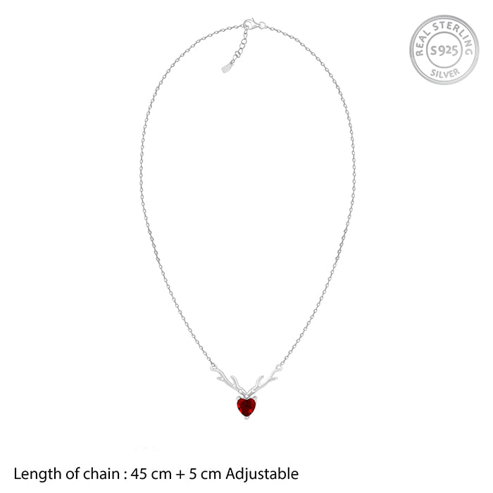 Silver Deer Heart in Red Necklace