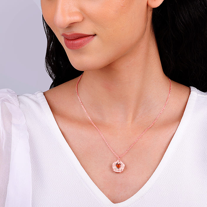 Rose Gold I Love You Floral Pendant With Link Chain