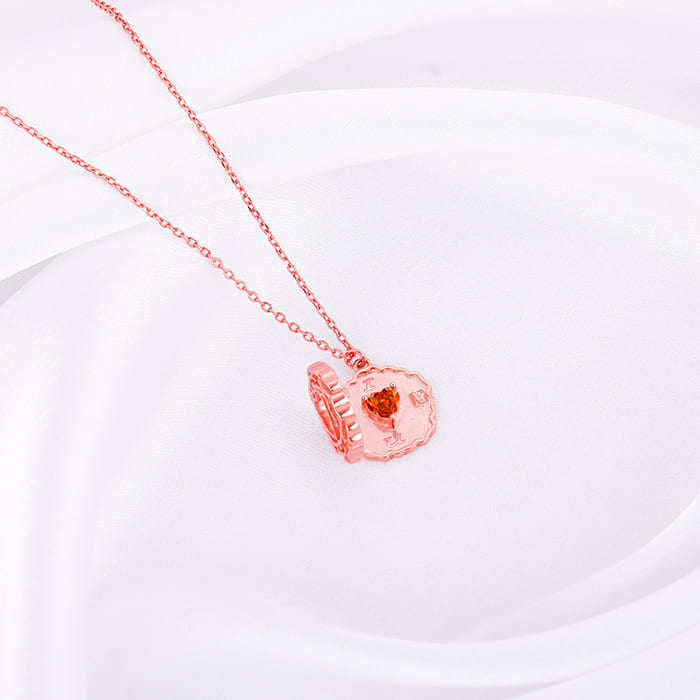 Rose Gold I Love You Floral Pendant With Link Chain