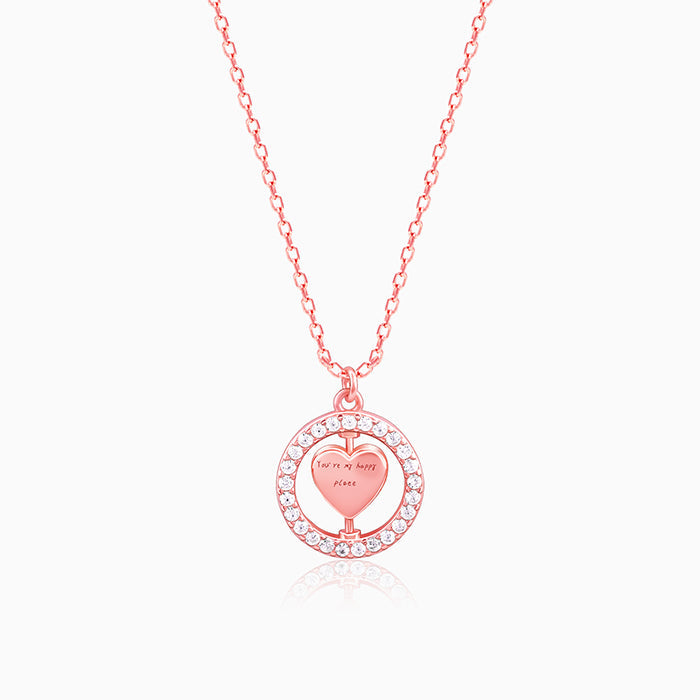 Rose Gold Rotatable My Happy Place Pendant With Link Chain