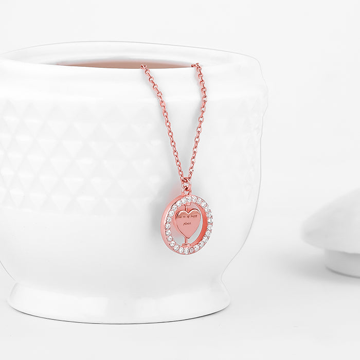 Rose Gold Rotatable My Happy Place Pendant With Link Chain