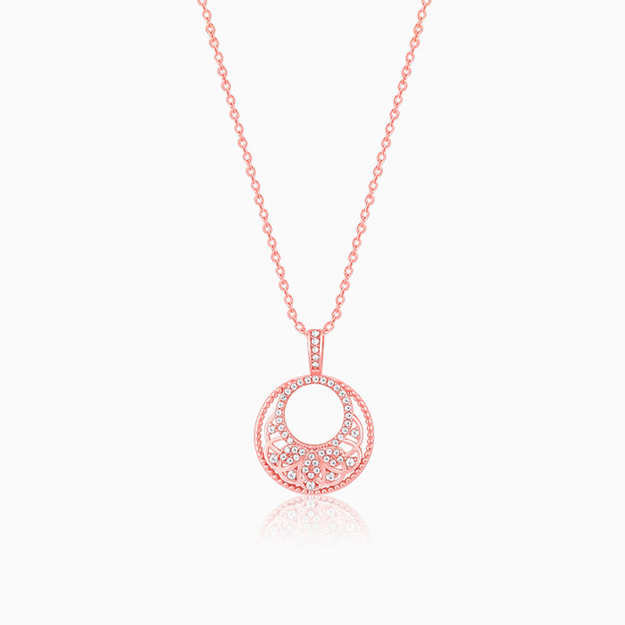 Rose Gold Crescent Affair Pendant With Link Chain