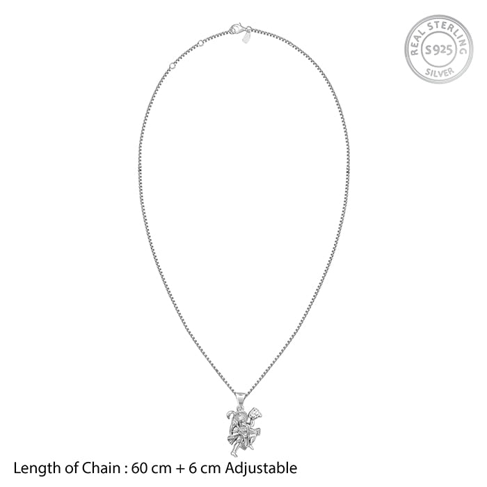 Silver Mahabali Hanuman Pendant with Box Chain For Him