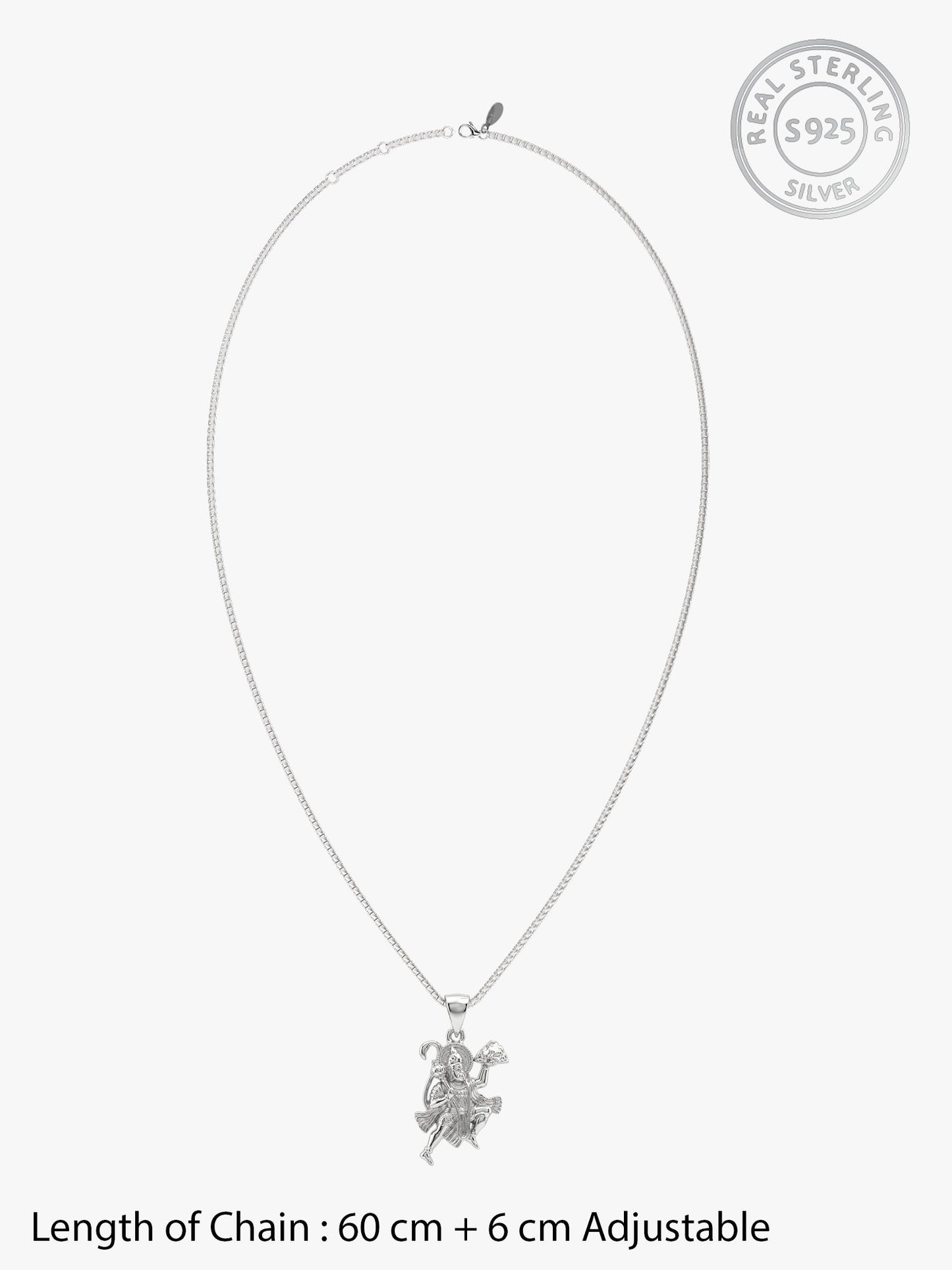 Silver Mahabali Hanuman Pendant with Box Chain For Him