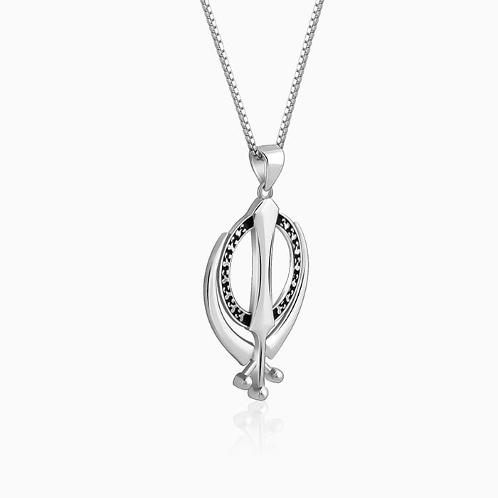 Silver Sikh Khanda Symbol Pendant With Box Chain For Him