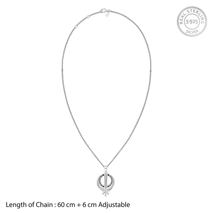 Silver Sikh Khanda Symbol Pendant With Box Chain For Him