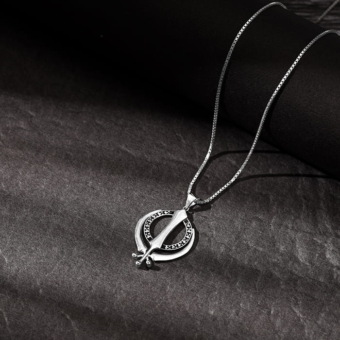 Silver Sikh Khanda Symbol Pendant With Box Chain For Him