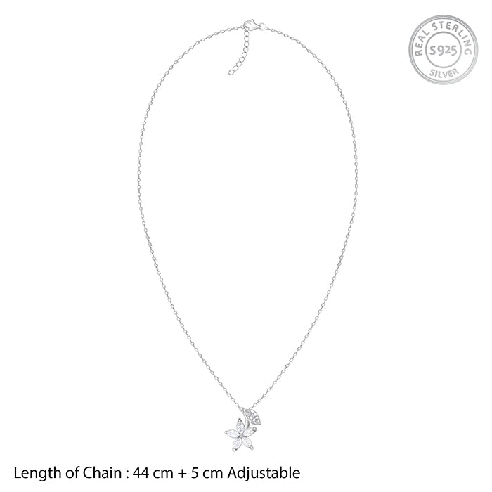 Silver Classic Floral Pendant with Link Chain