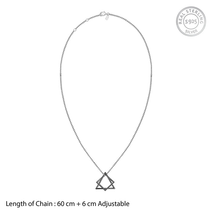 Black Rhodium Hexagram Pendant With Box Chain For Him