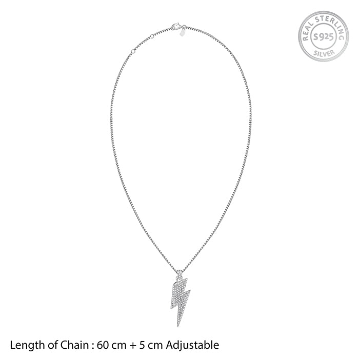Silver Lightning Pendant With Box Chain For Him