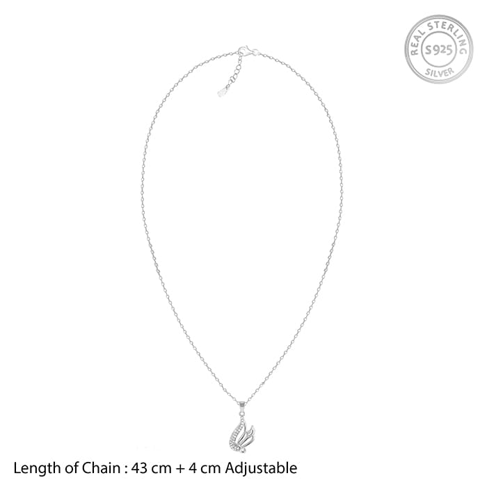 Silver Zircon Winged Pendant With Link Chain