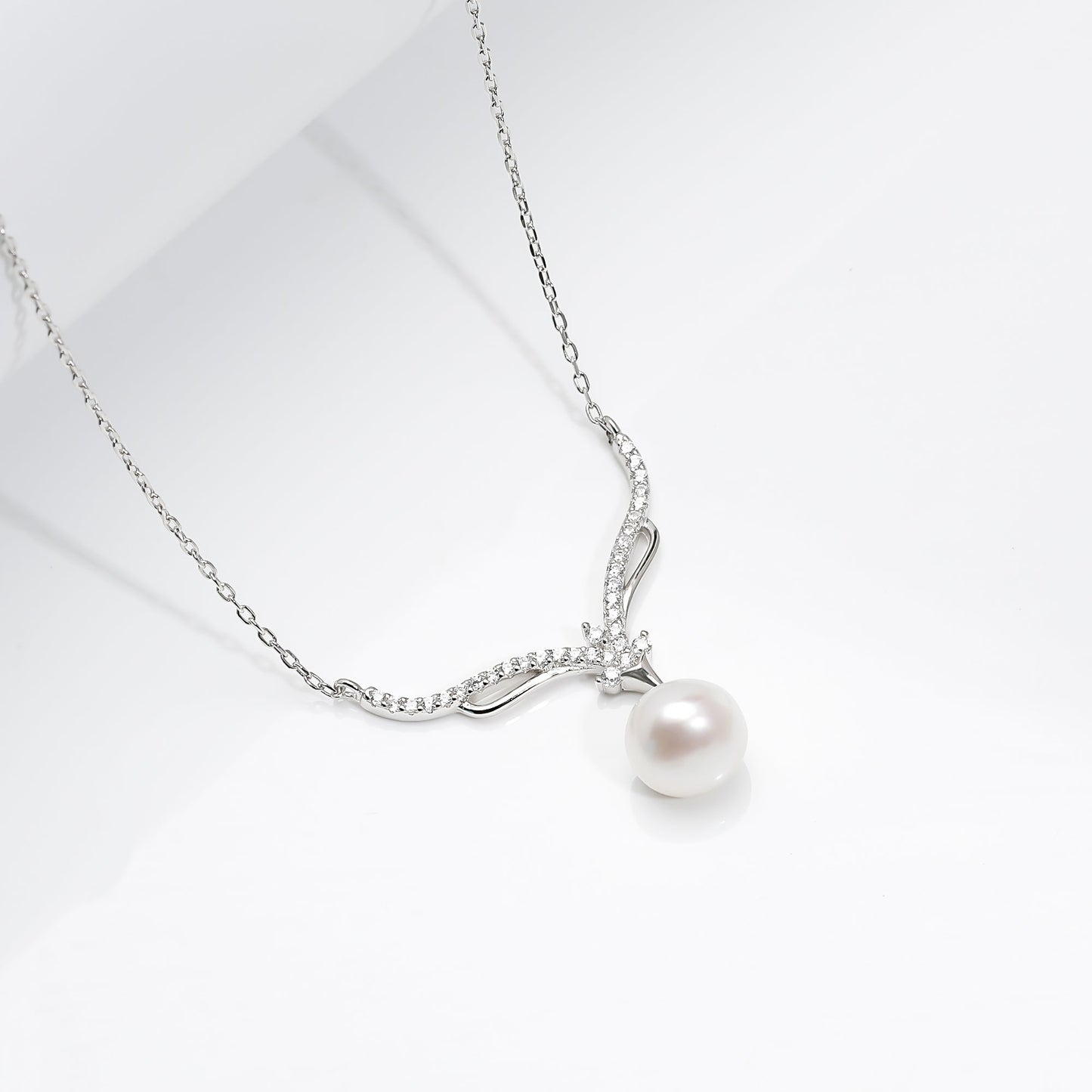 Silver Pearl Grace Drop Necklace