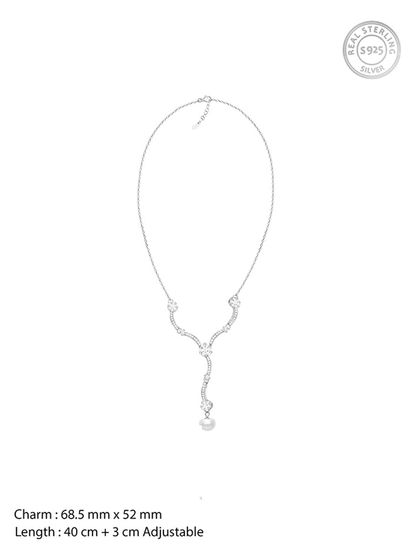 Silver Curved Pearl Flower Necklace