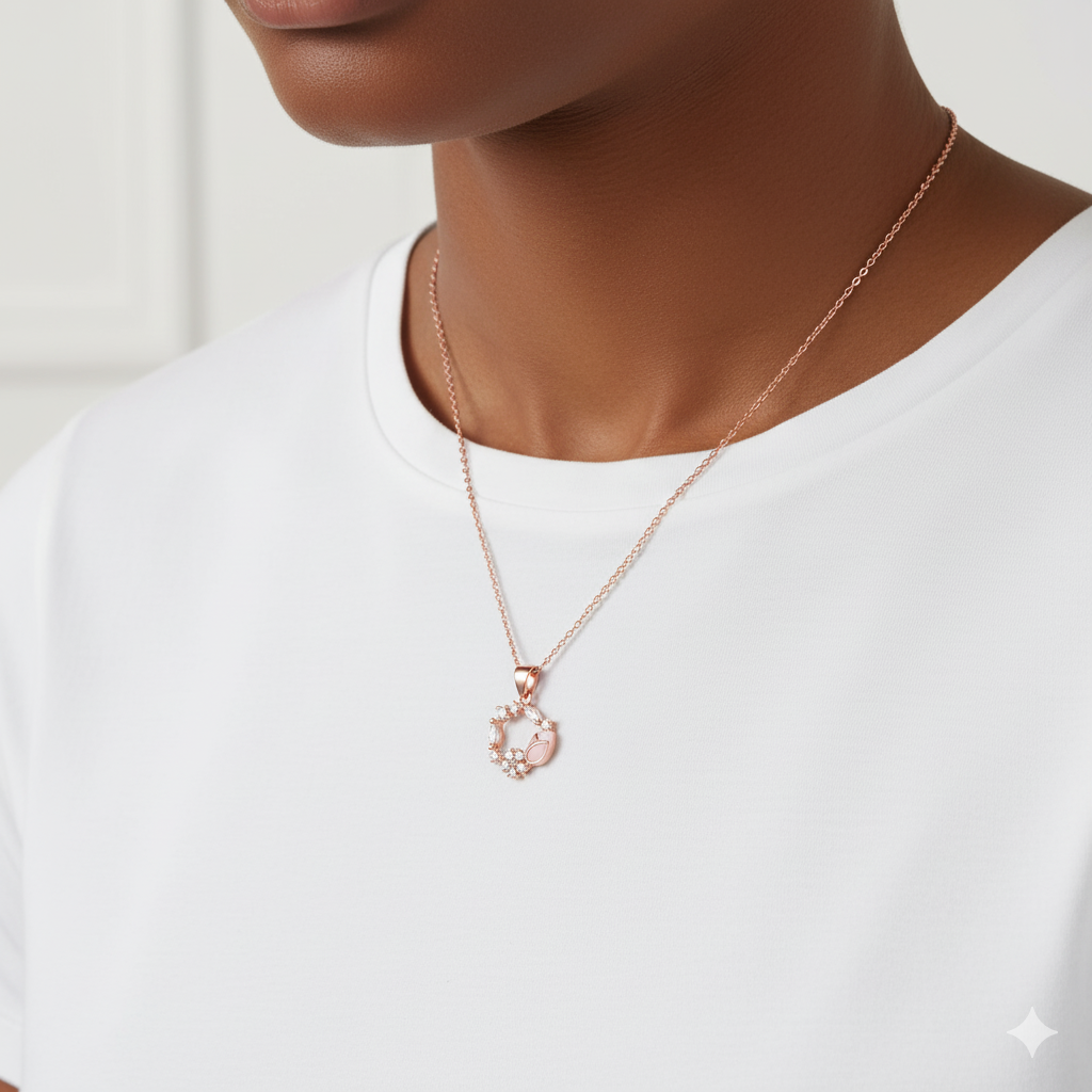 Rose Gold Drop Wreath Pendant With Link Chain