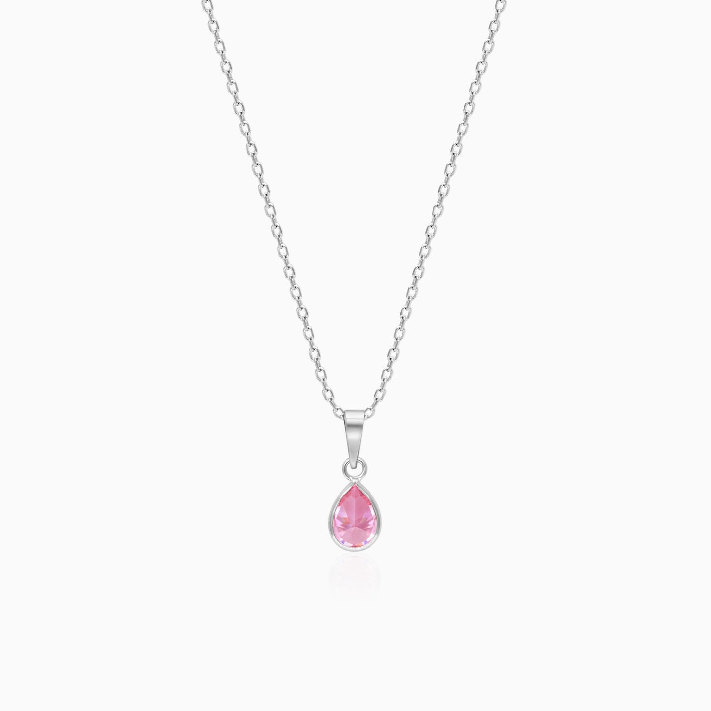 Silver Pink Drop Pendant With Link Chain