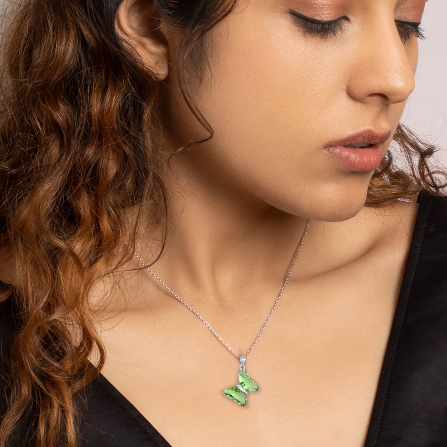 Forest Green Butterfly Pendant With Link Chain