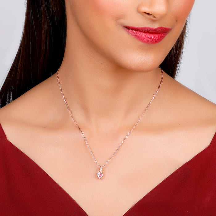 Rose Gold Blush Pink Heart Pendant with Link Chain