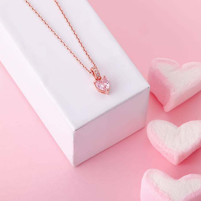 Rose Gold Blush Pink Heart Pendant with Link Chain
