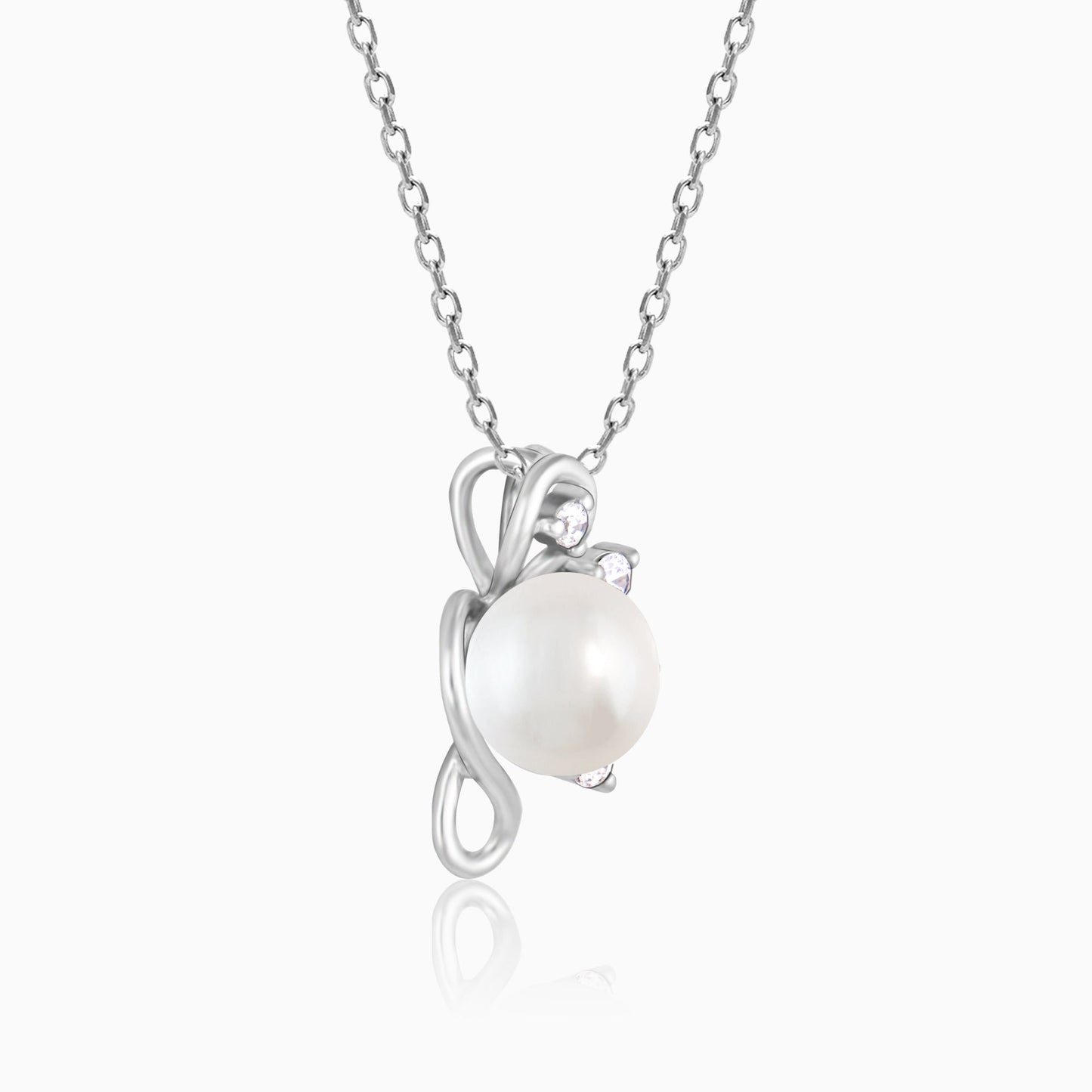 Silver Pearl Twist Pendant With Link Chain